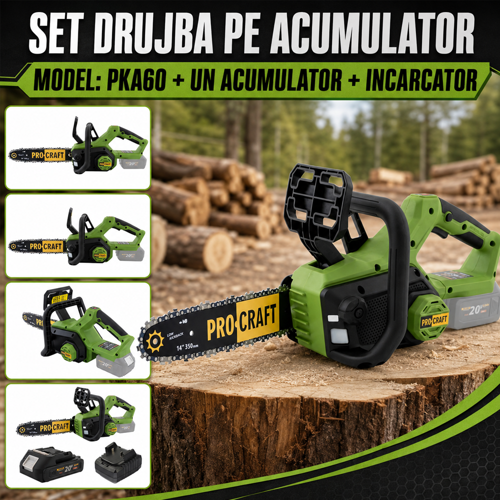 SET: Drujbă pe acumulator 20V, motor Brushless, lamă 30 cm / 12", lanț 8 m/s, PKA60 [Include: Acumulator și încărcător] [7]