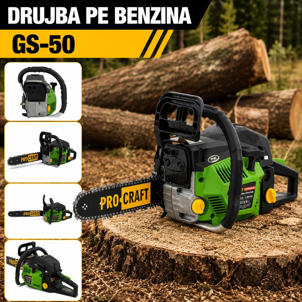 Drujbă pe benzină 52 cc, lamă 40 cm, 8000 RPM, lanț 0.325", 64 pinteni, GS-50 [5]