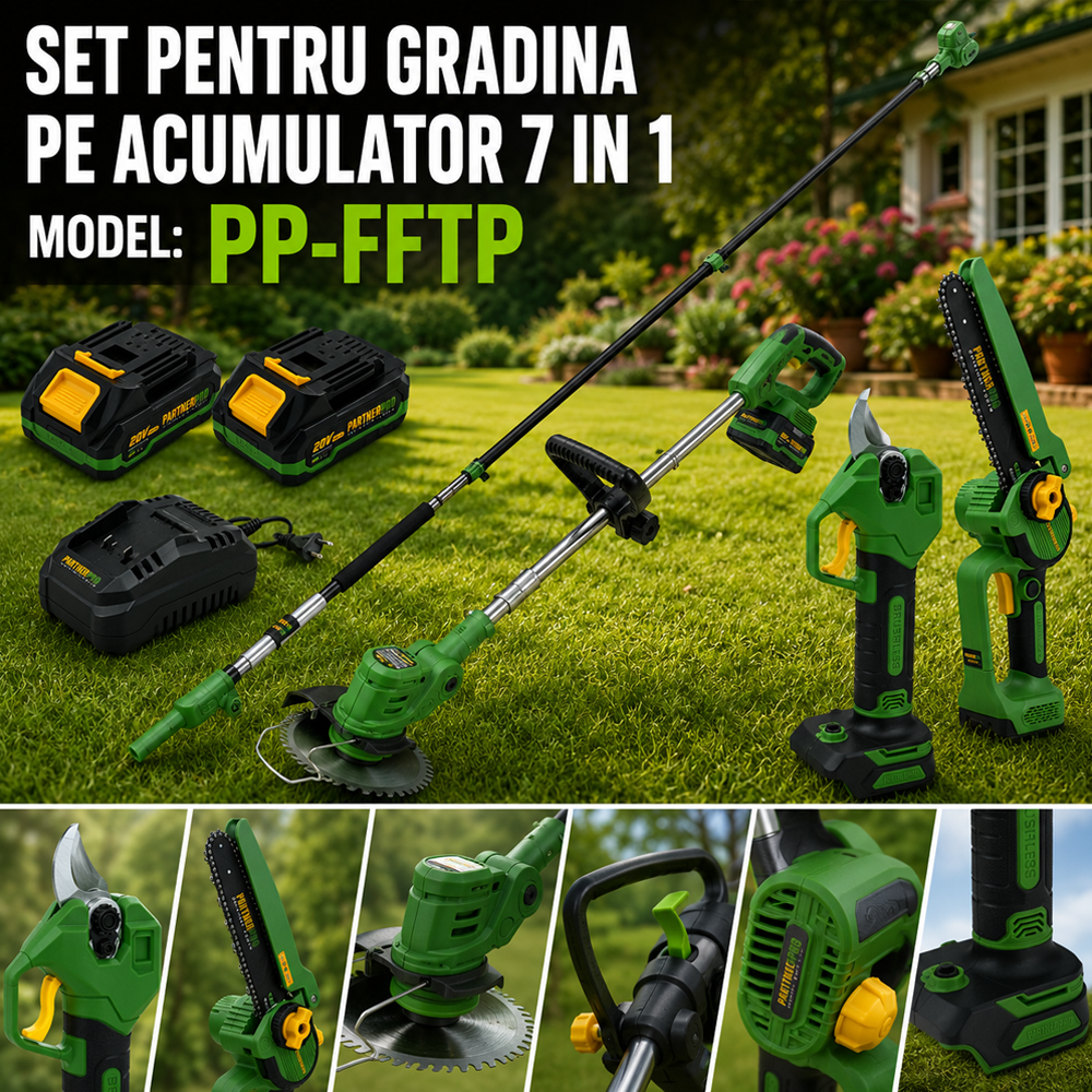 Set multifuncțional pe acumulator 20V, foarfecă, fierăstrău, trimmer și tijă telescopică, 2 acumulatori incluși, PP-FFTP 7 IN 1 [9]