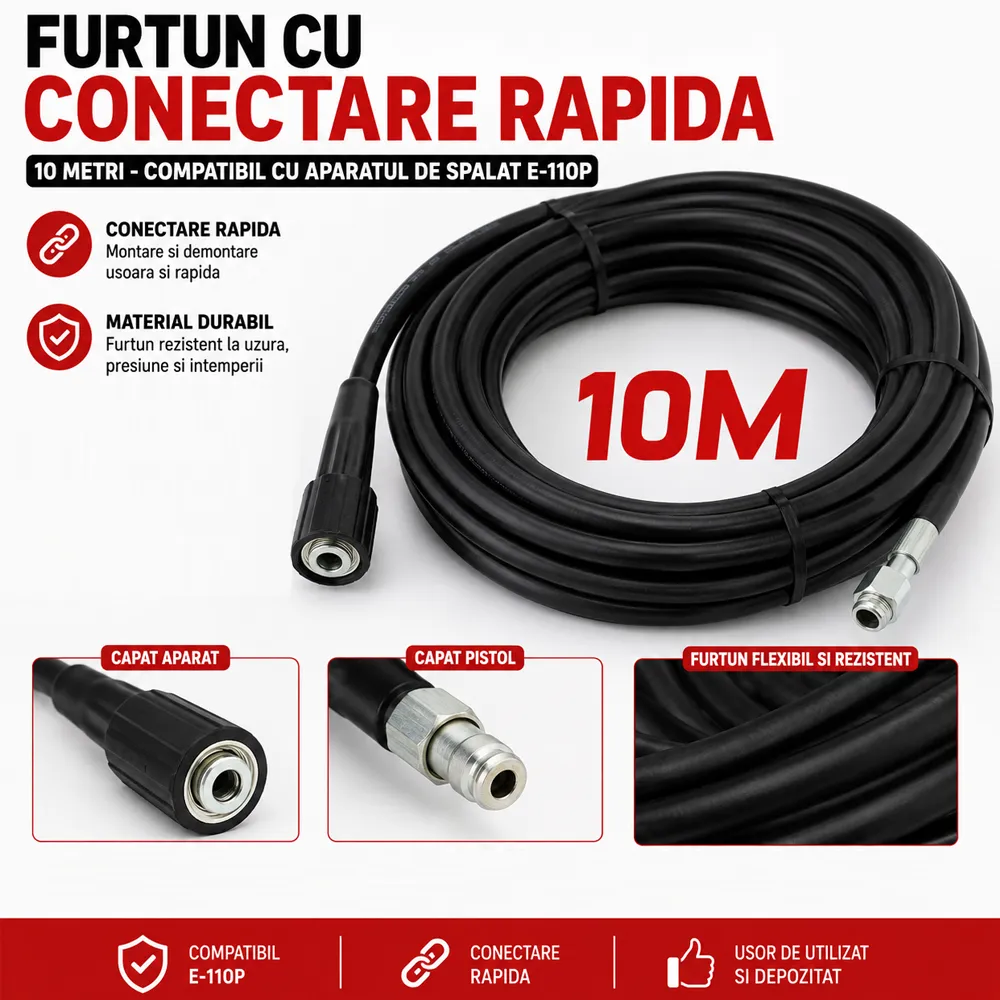 Furtun 10 m cu conectare rapidă pentru aparat de spălat cu presiune, compatibil E-110P-C [4]