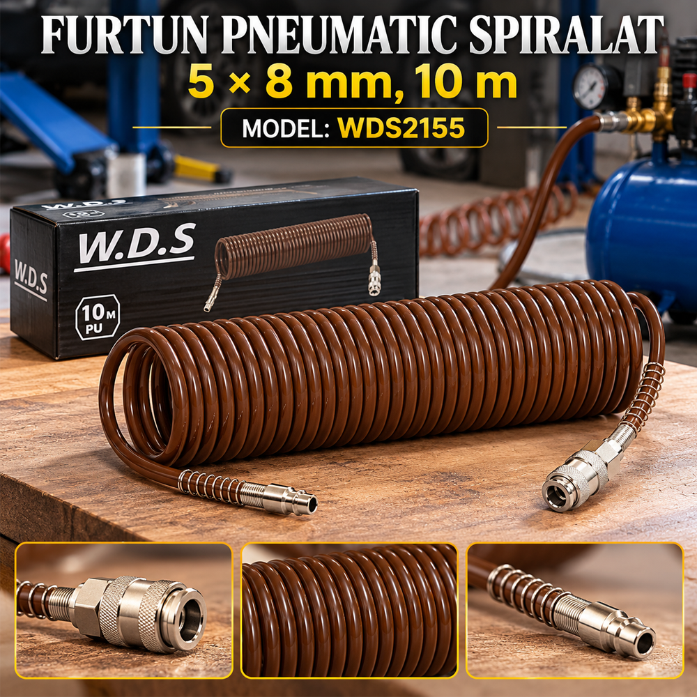 Furtun pneumatic spiralat 5 × 8 mm, 10 m, presiune de lucru 8 bar, WDS2155 [5]