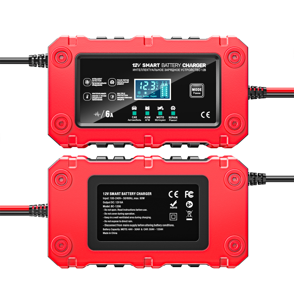 Redresor Baterie Auto si Moto 12V 6A, Incarcare Inteligenta in 7 Etape, Display LCD, Mentenanta pentru Baterii AGM, GEL, WET, SLA [2]