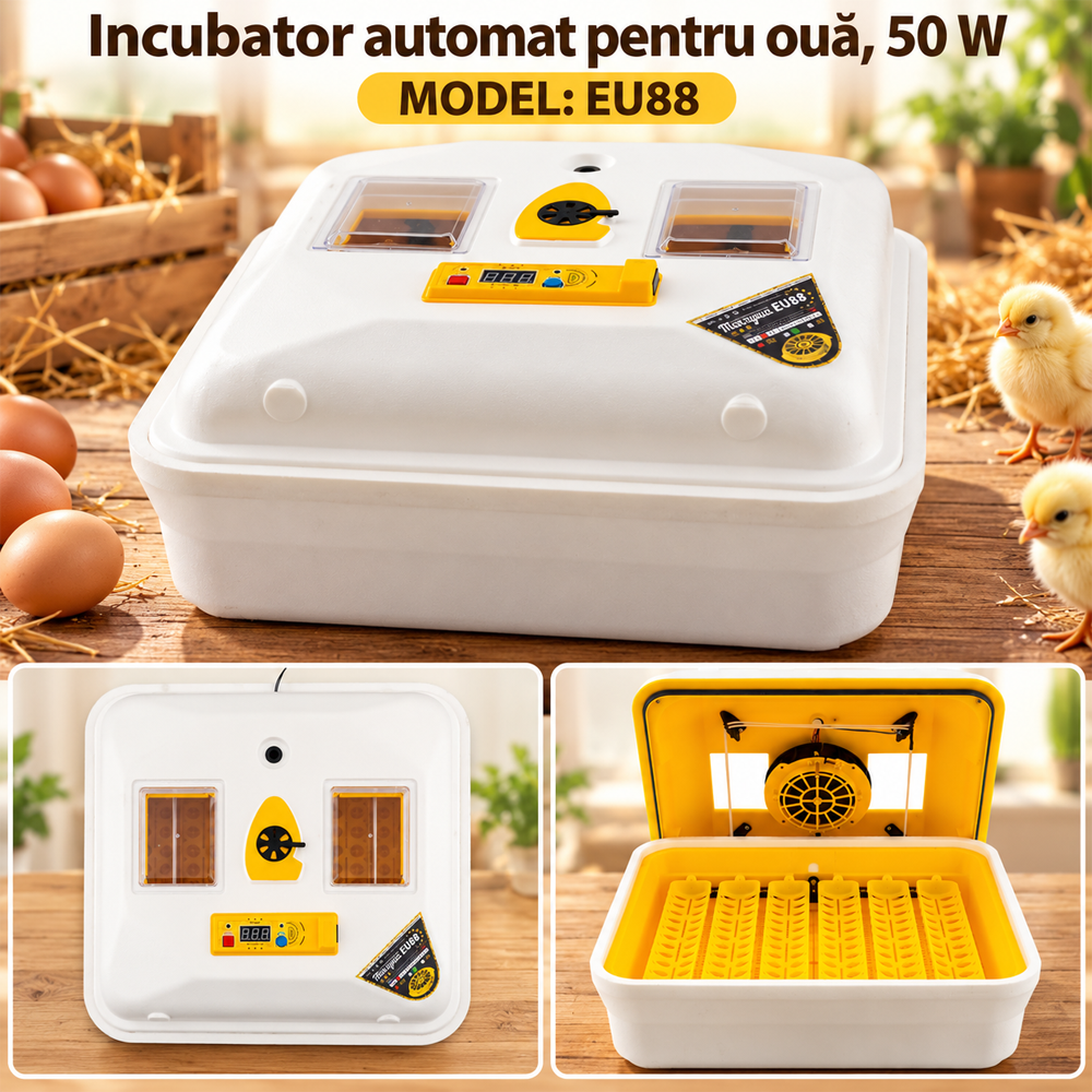 Incubator automat pentru ouă, 50 W, 30–40°C, întoarcere automată, tăvi universale, EU88 [4]