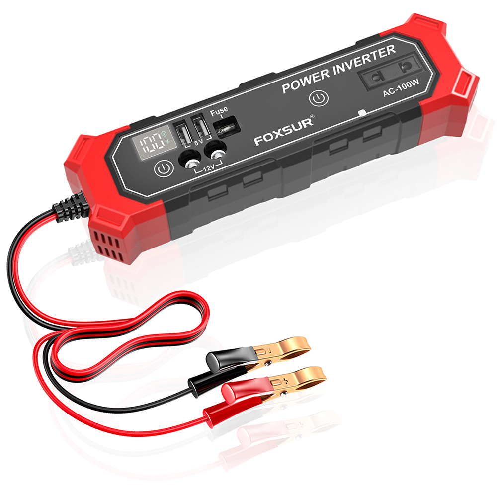 Invertor Auto 100W, Transformator 12V DC la 230V AC, Alimentare Brichetă sau Clești Baterie, FOXSUR [3]