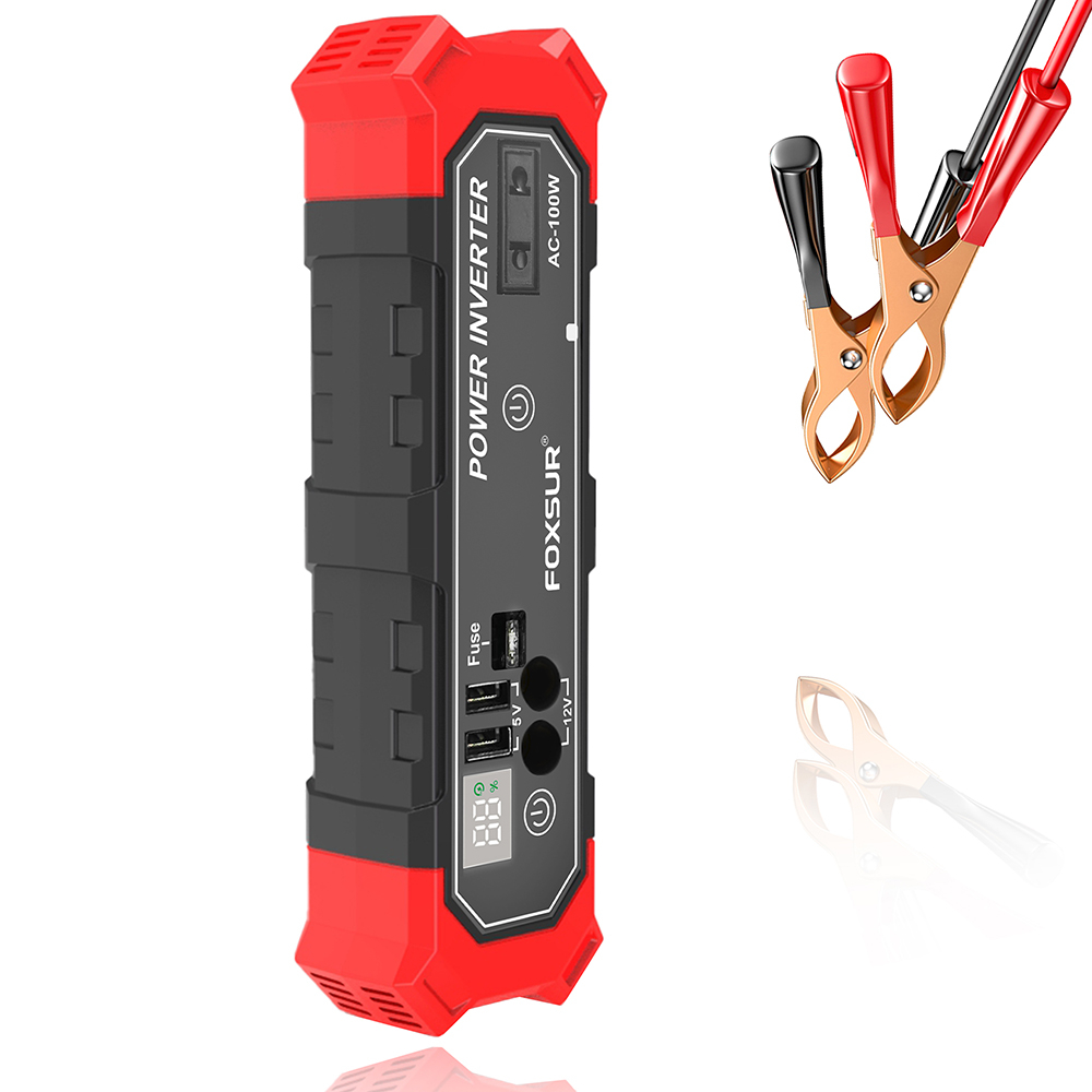 Invertor Auto 100W, Transformator 12V DC la 230V AC, Alimentare Brichetă sau Clești Baterie, FOXSUR [5]