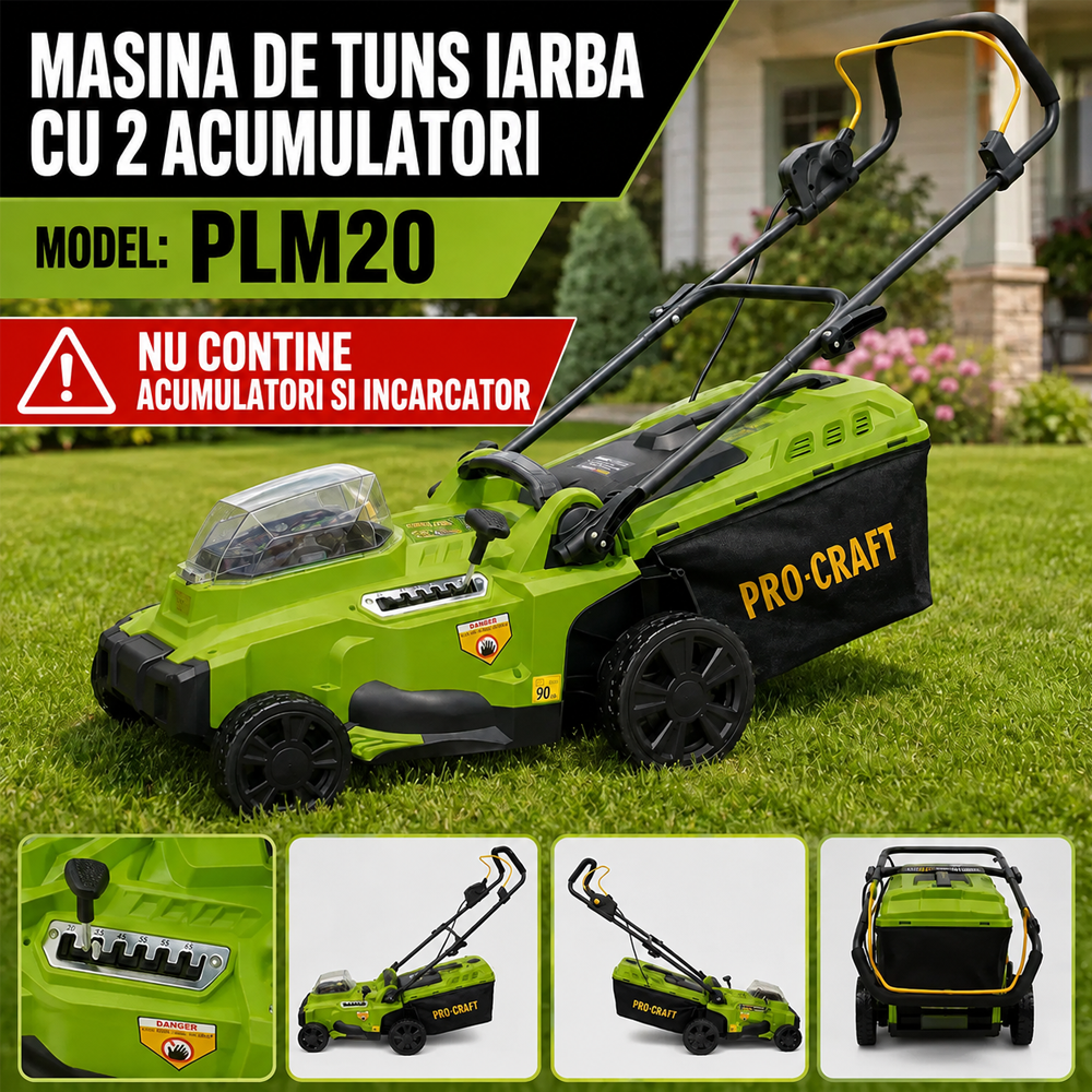 Mașină de tuns gazon pe acumulator 2 x 20V, 3300 rpm, tăiere 370 mm, coș 35 L, PLM20 [Fără acumulator și încărcător] [5]