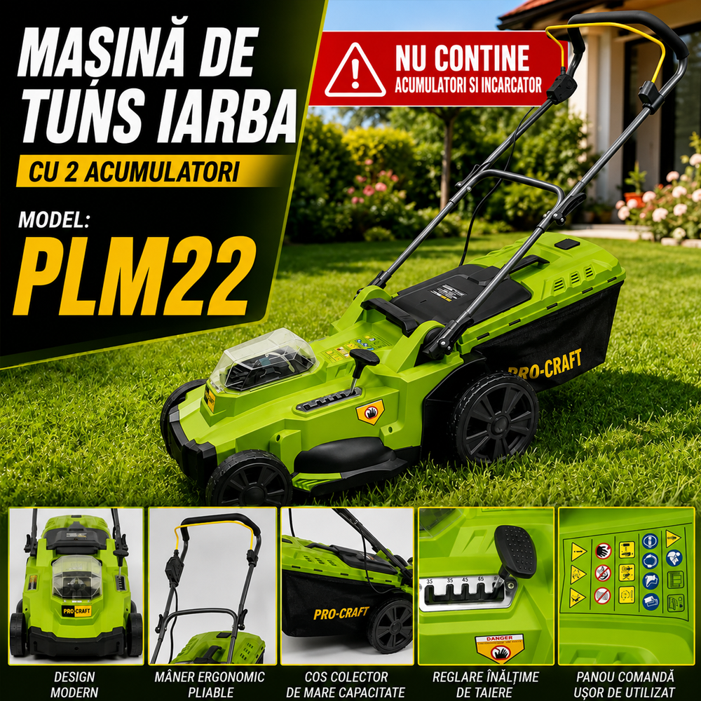 Mașină de tuns gazon pe 2 acumulatori, 2 x 20V, 3300 rpm, tăiere 430 mm, coș 50 L, PLM22 [Fără acumulator și încărcător] [6]