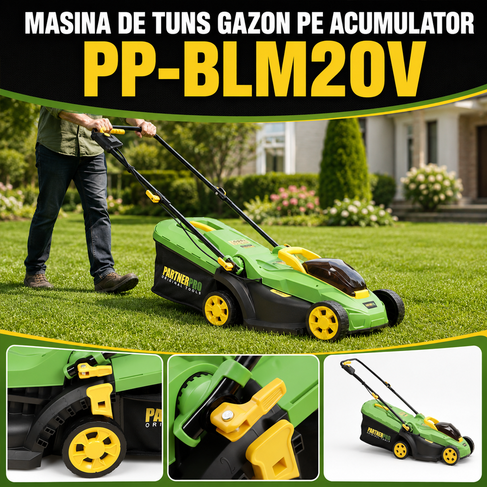 Mașină de tuns gazon pe acumulator 20V, Brushless, tăiere 330 mm, coș 35 L, acumulator 4Ah inclus, PP-BLM20V [5]