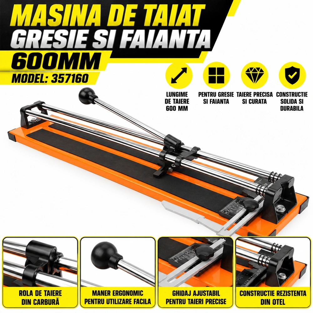 Mașină manuală de tăiat gresie și faianță, 600 mm, grosime maximă 12 mm, rolă 15 mm, 357160 [4]
