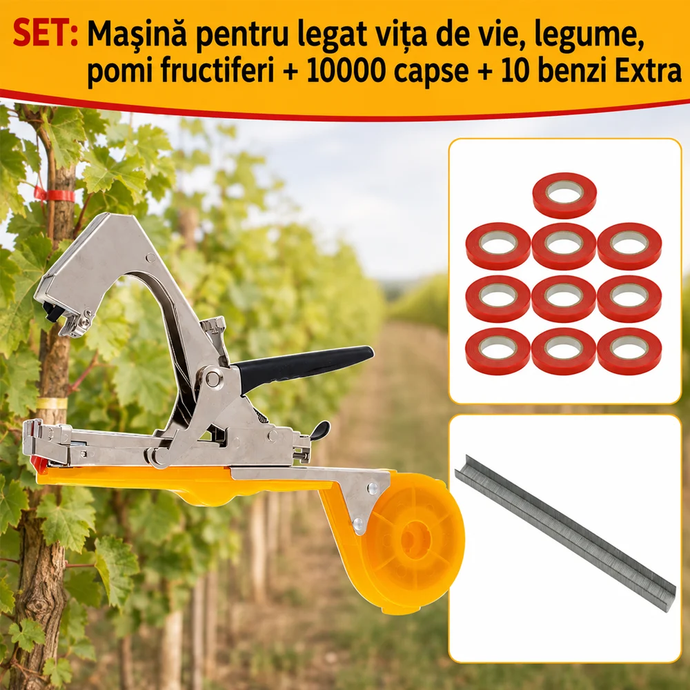SET: Mașină pentru legat  vița de vie, legume, pomi fructiferi + 10000 Capse + 10 Benzi Extra [5]