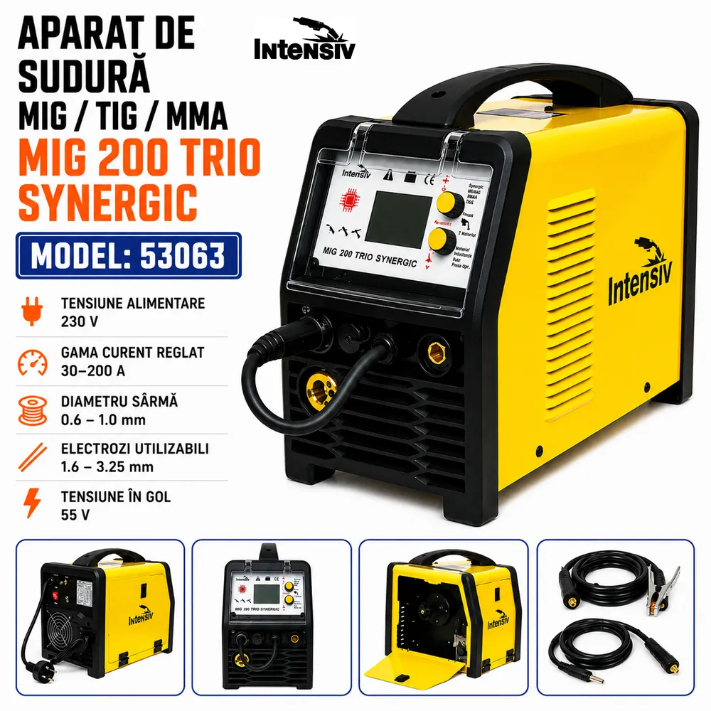 Aparat de sudură multiproces sinergic 200A, MIG-MAG, FLUX, MMA și TIG DC-Lift, cu ecran LCD, MIG 200 TRIO SYNERGIC [4]