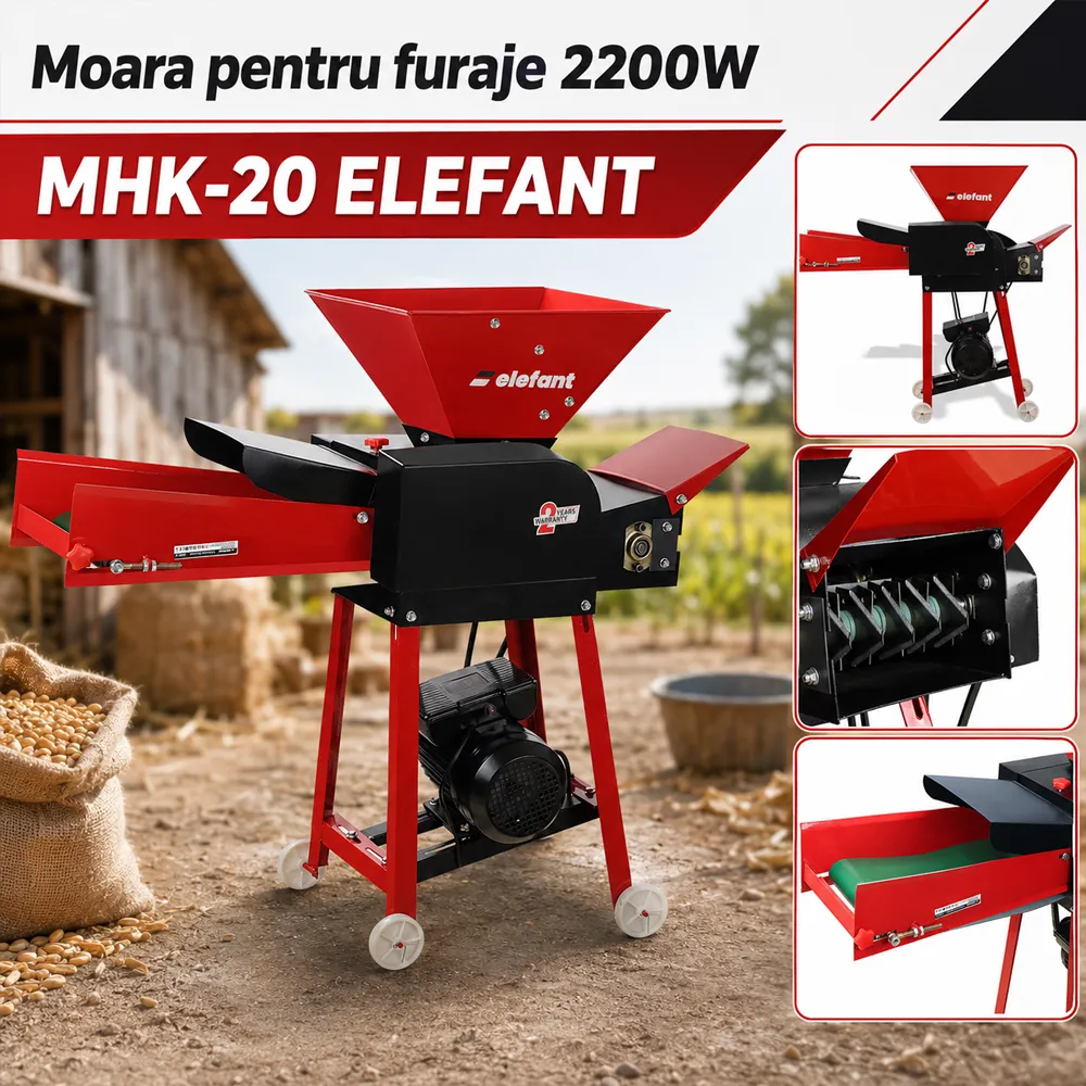 Moară electrică pentru furaje 2200W, 3 CP, 2900 rot/min, 600 kg/h, MHK-20 [5]