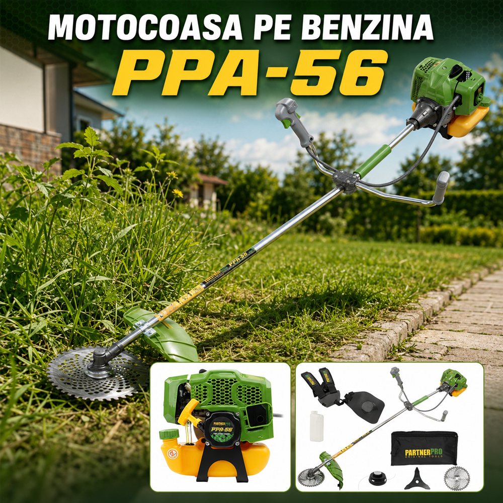 Motocoasă pe benzină 2T, 5,8 CP, 10.000 rot/min, tăiere 400 mm, discuri 3T și 40T, PPA-56 [4]