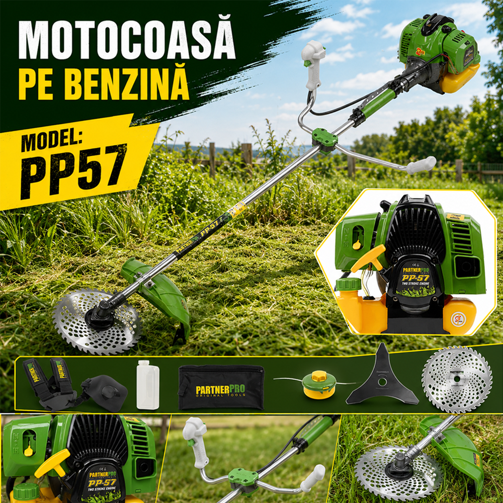 Motocoasă pe benzină 52 cm³, 2T, 6 CP, 10.000 rot/min, tăiere 400 mm, PP57 [4]