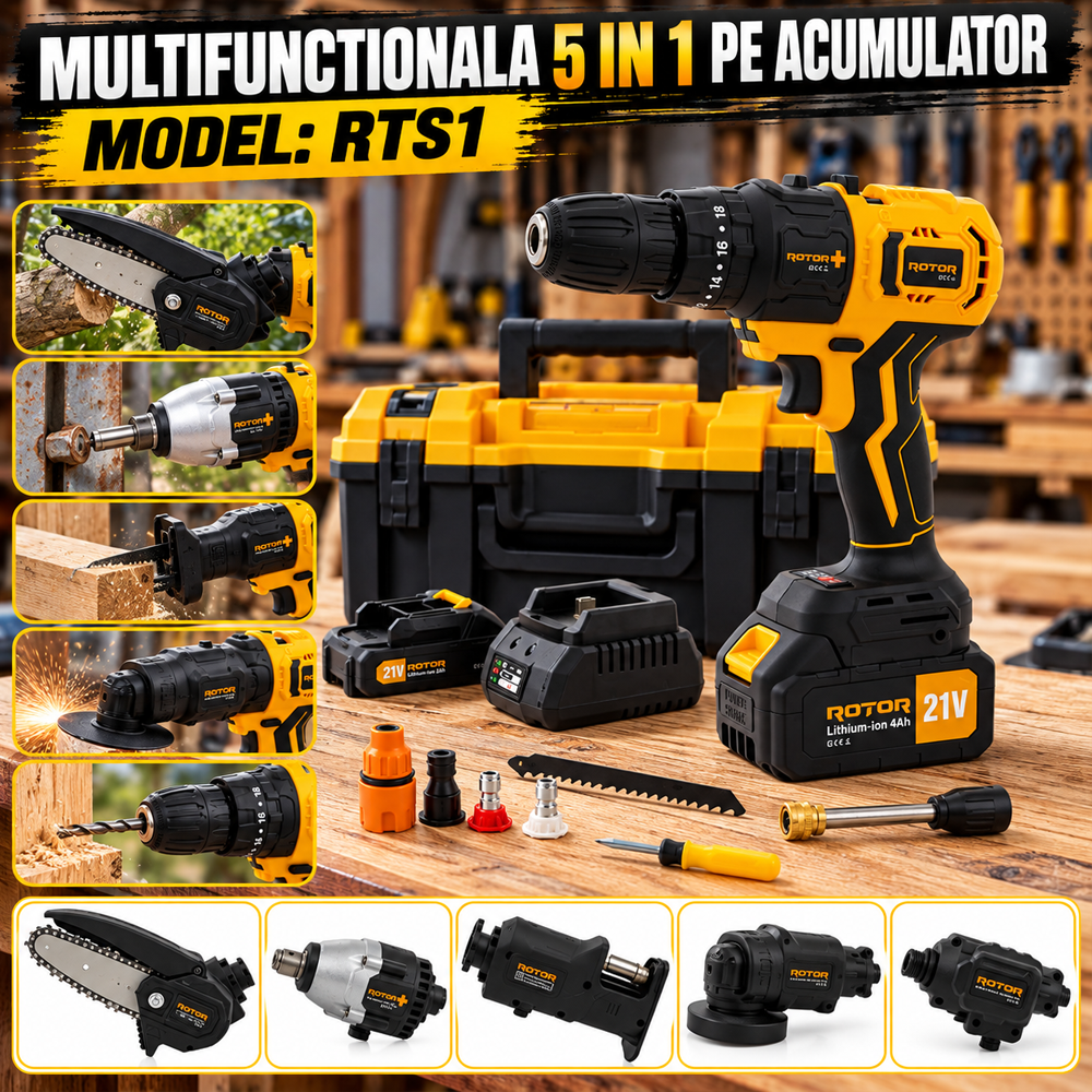 Multifuncțional 5 în 1 pe acumulator 21V 3Ah, Brushless, 24000 rot/min, 2 acumulatori, RTS1 [9]