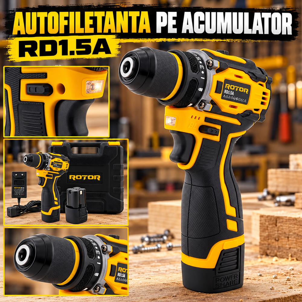 Autofiletantă pe acumulator 18V 1,5Ah, Brushless, 2000 rpm, mandrină 10 mm, 2 acumulatori, RD1.5A [9]