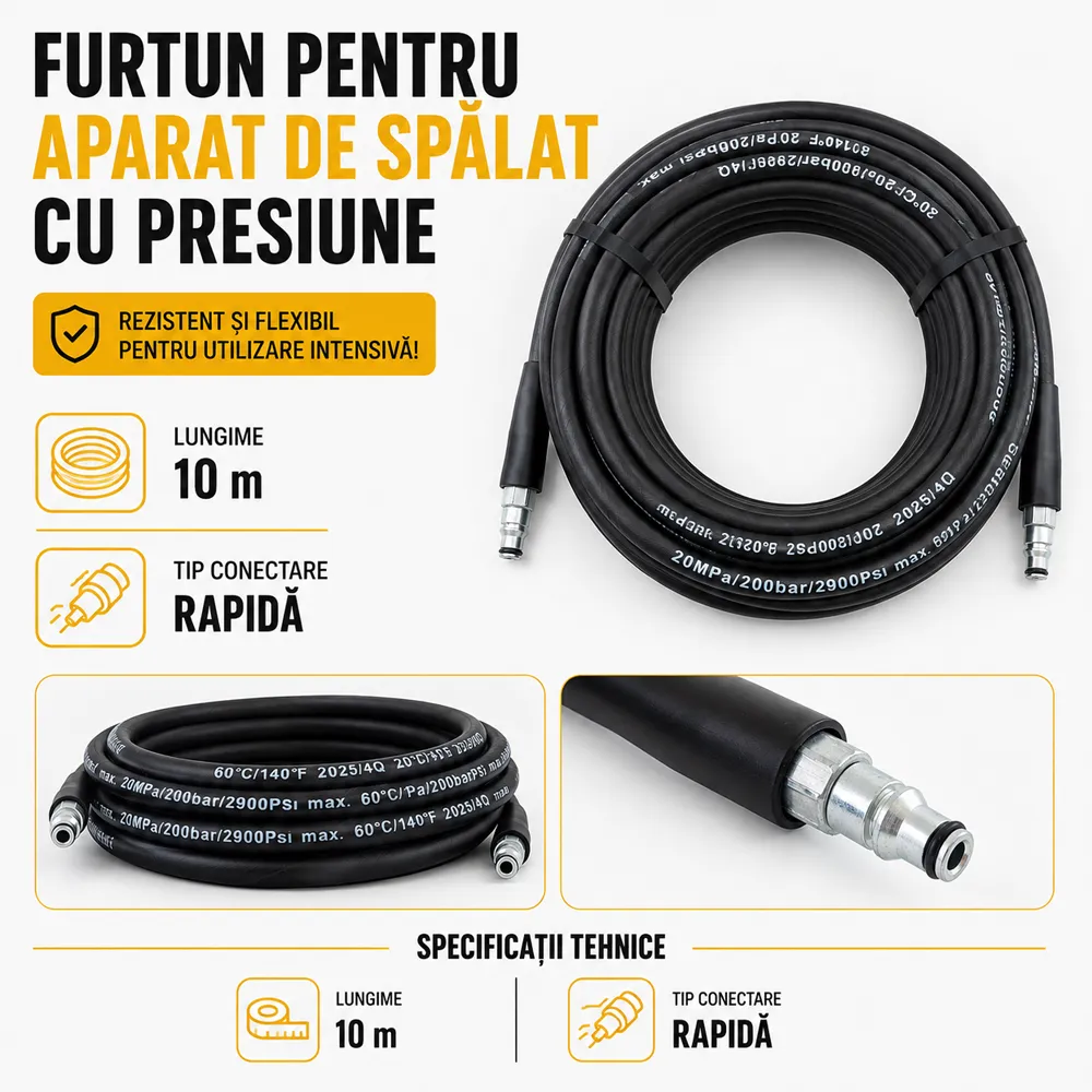 Furtun 10 m pentru aparat de spălat cu presiune, conectare rapidă, PP-C03 [4]