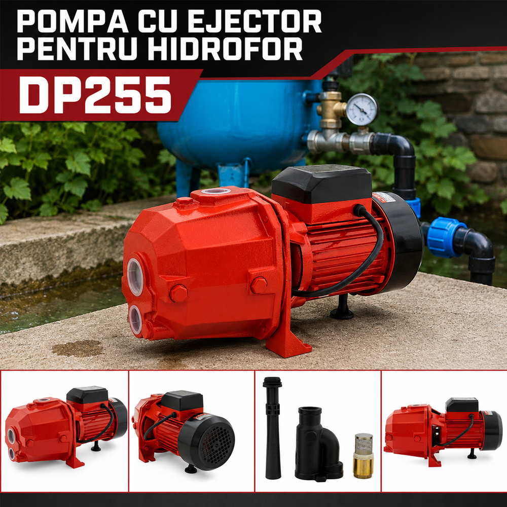 Pompă cu ejector pentru hidrofor 1100W, debit 80 l/min, aspirație 25 m, refulare 25 m, DP255 [6]