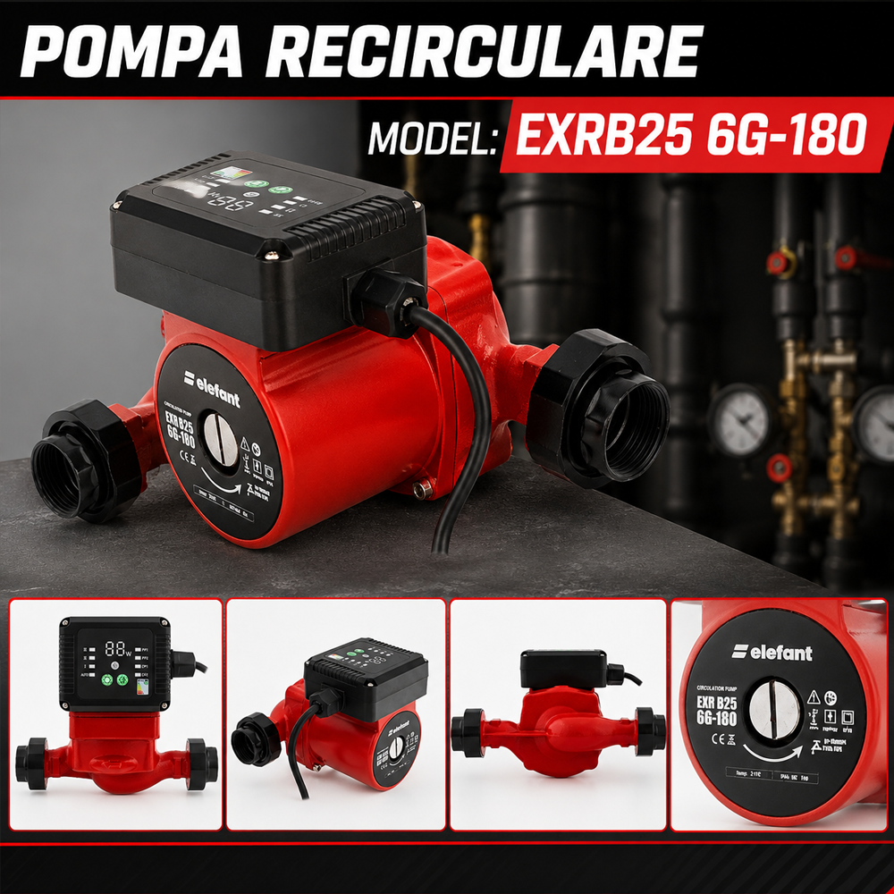 Pompă de recirculare 50W, debit 60 l/min, înălțime 6 m, racord 1", panou de control, EXR B25 6G-180 [5]