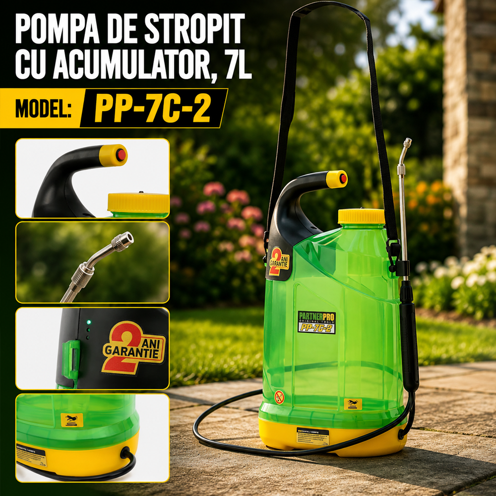 Pompă de stropit cu acumulator 7 L, 2,5 bar, baterie Li-Ion 2500 mAh, autonomie 120 min, PP-7C -2 [5]