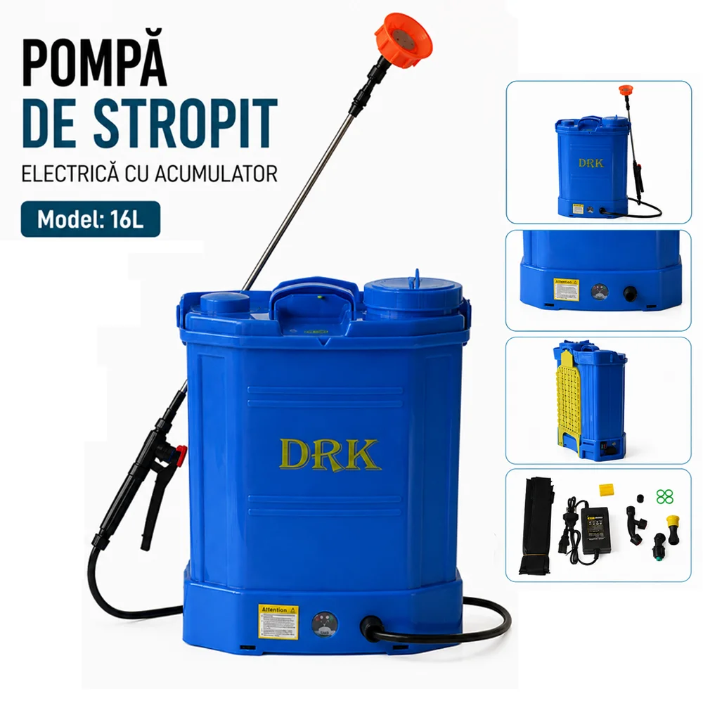 Pompă de stropit electrică 16L, acumulator 12 V, presiune reglabilă 3–4 bar [5]