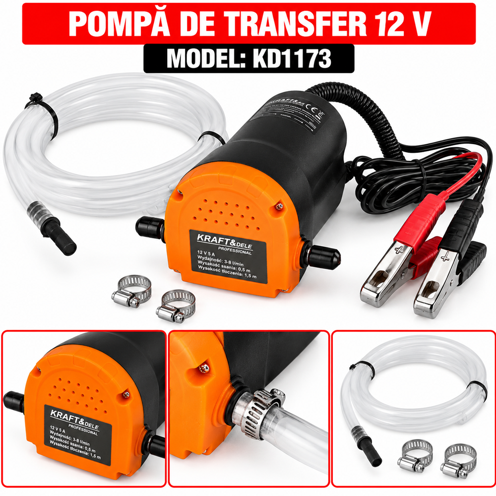 Pompă de transfer 12 V, 120 W, autoamorsare, pentru motorină și kerosen, KD1173 [5]