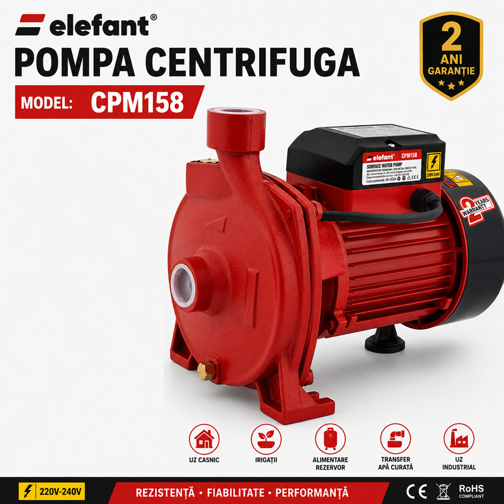 Pompă centrifugă de suprafață 550W, 100 l/min, refulare 36 m, aspirație 8 m, CPM158 [4]