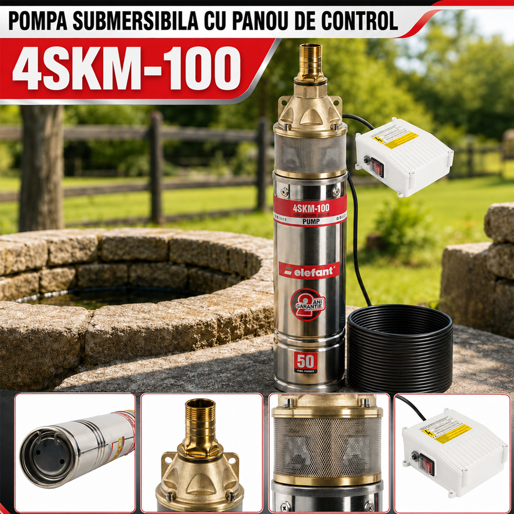 Pompă submersibilă 1100W cu panou de control, debit 50 l/min, refulare 60 m, diametru 102 mm, 4SKM-100 [6]