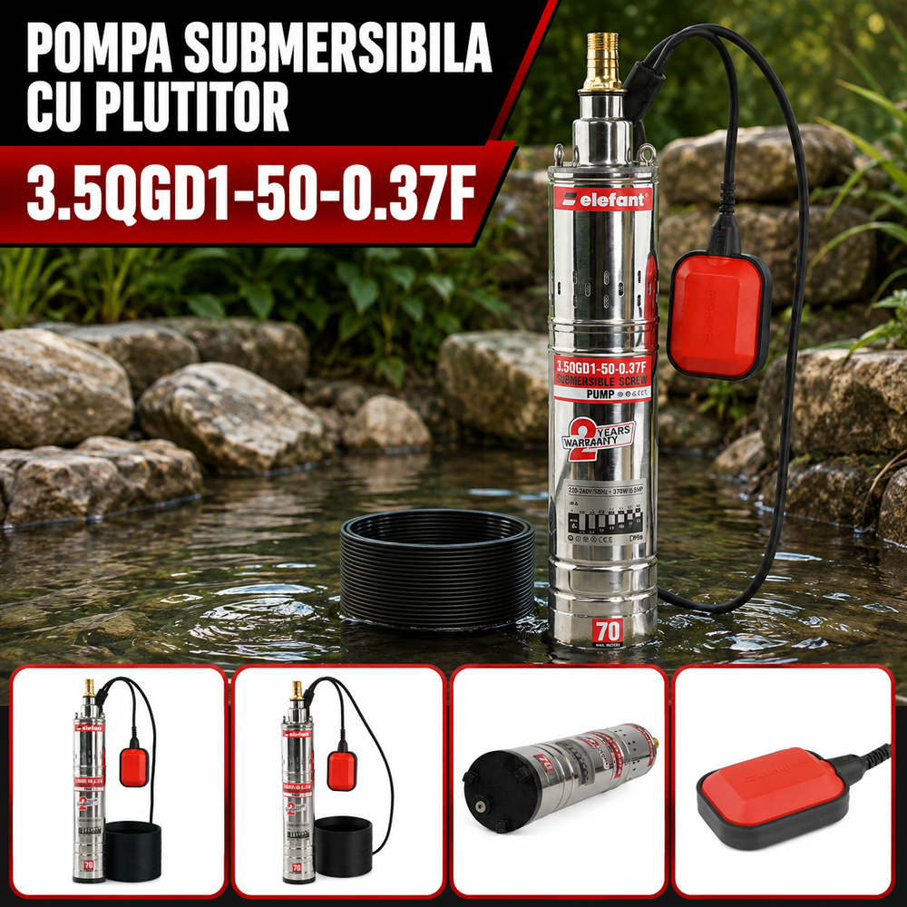 Pompă submersibilă cu plutitor 900W, debit 30 l/min, refulare 50 m, diametru 94,5 mm, 3.5QGD1-50-0.37F [5]