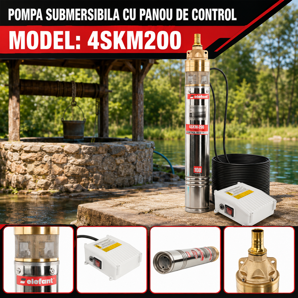 Pompă submersibilă 1600W cu panou de control, debit 50 l/min, refulare 105 m, diametru 102 mm, 4SKM200 [6]