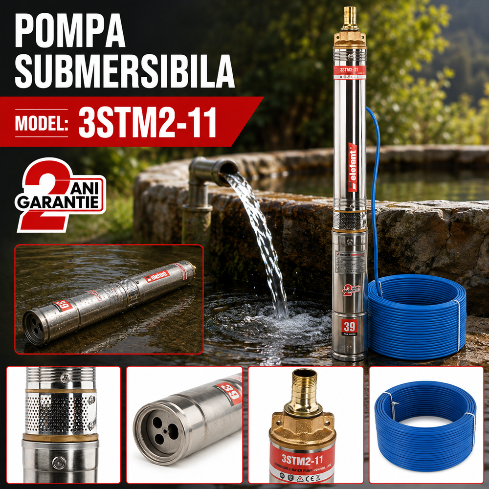 Pompă submersibilă 1000W, 11 turbine, debit 50 l/min, refulare 48 m, diametru 94,5 mm, 3STM2-11 [5]