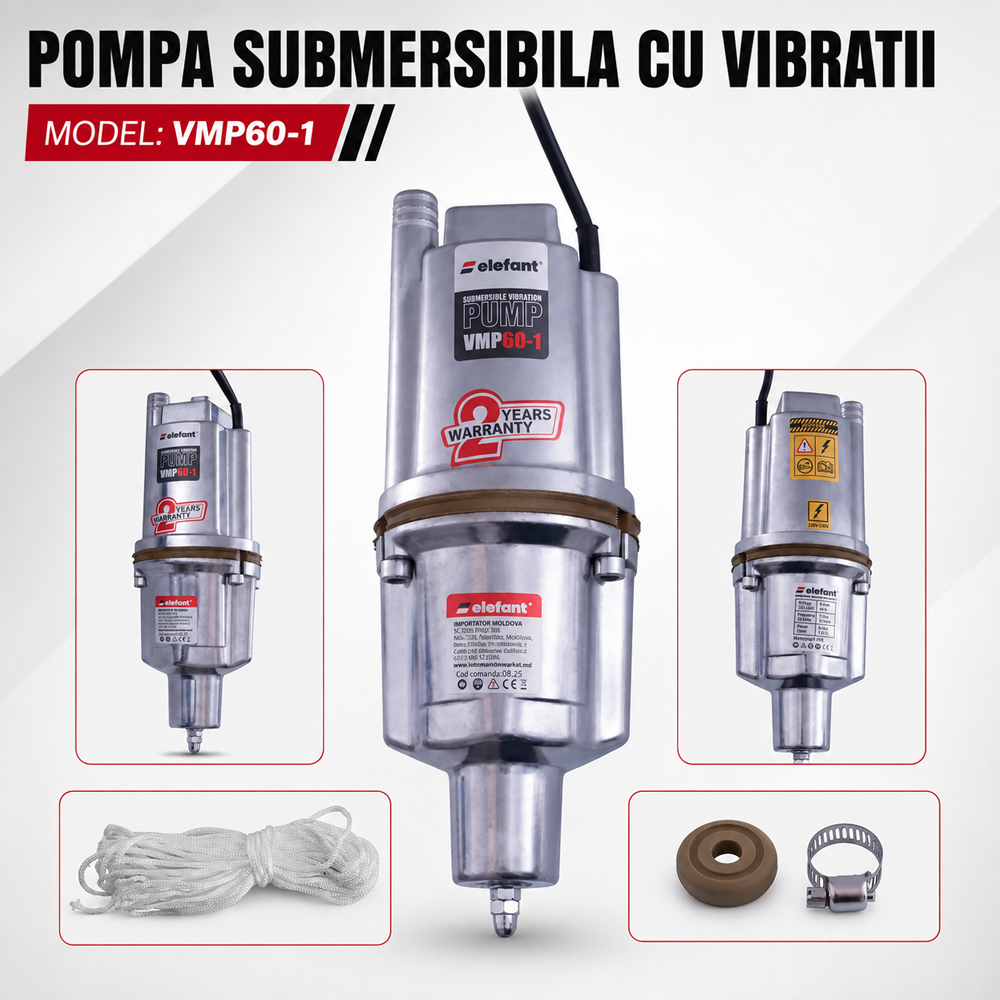 Pompă submersibilă cu vibrații 280W, debit 18 l/min, refulare 70 m, racord 1/2", VMP60-1 [6]