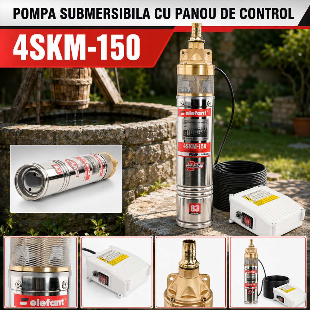 Pompă submersibilă 1300W cu panou de control, debit 50 l/min, refulare 89 m, diametru 102 mm, 4SKM150 [6]