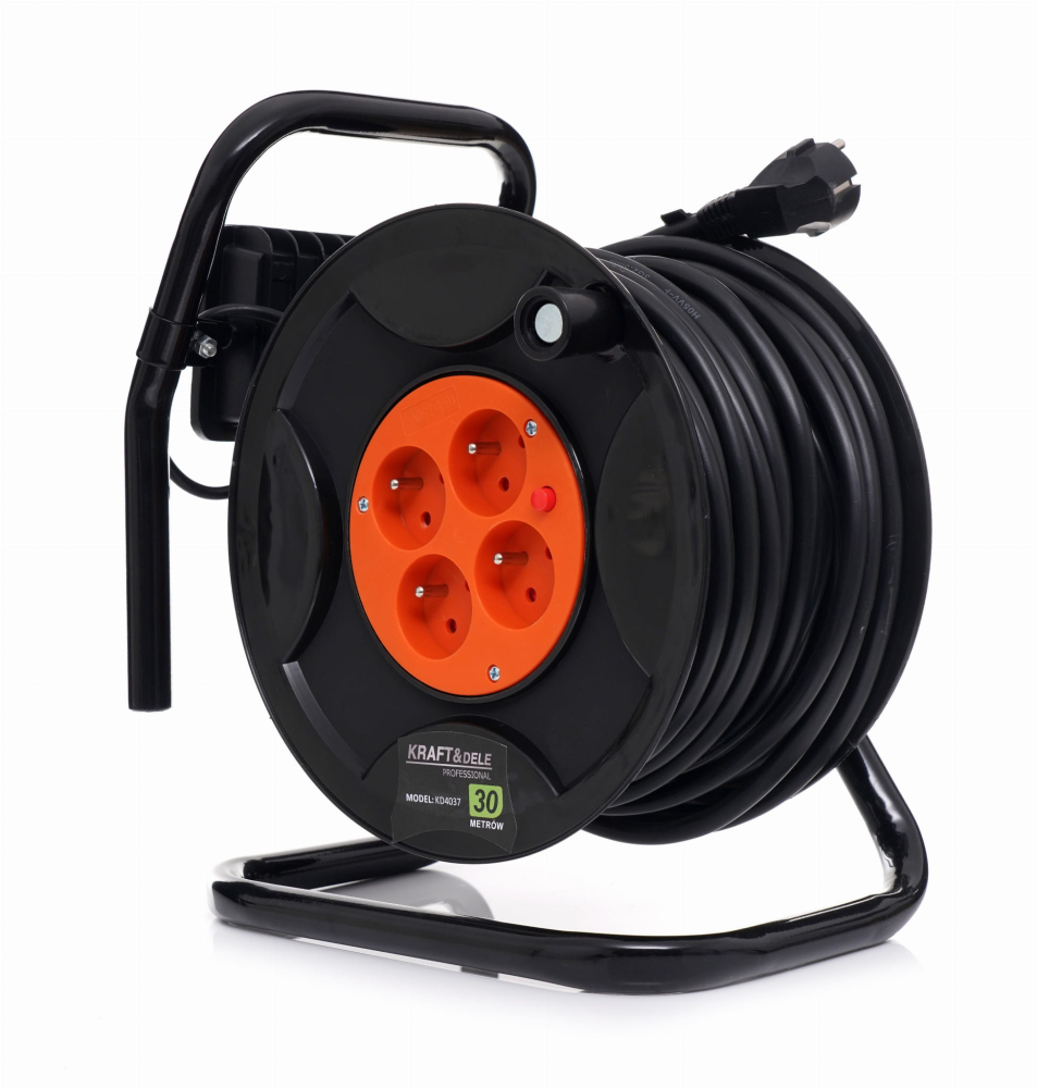 Prelungitor electric cu tambur 30 m, 4 prize, LED 20W, cablu 3x1.5 mm, pentru exterior [7]