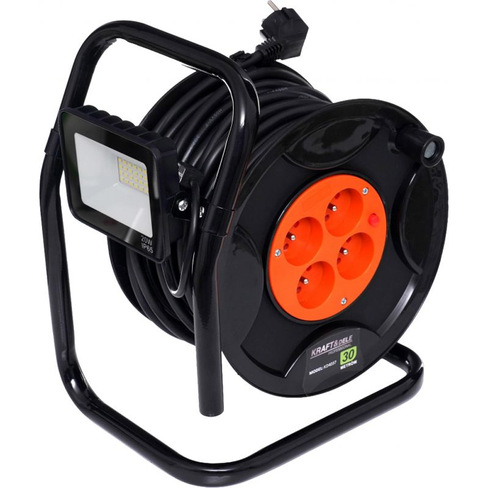 Prelungitor pe tambur 30 m, 4 prize 250V/6A, lampă LED 20 W, IP65, KD4037 [2]