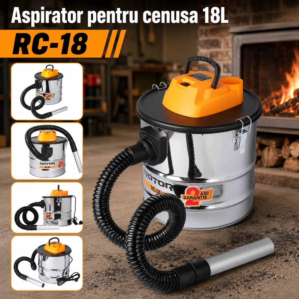 Aspirator pentru cenușă 1200W, rezervor metalic 18 L, filtru HEPA lavabil, RC-18 [5]