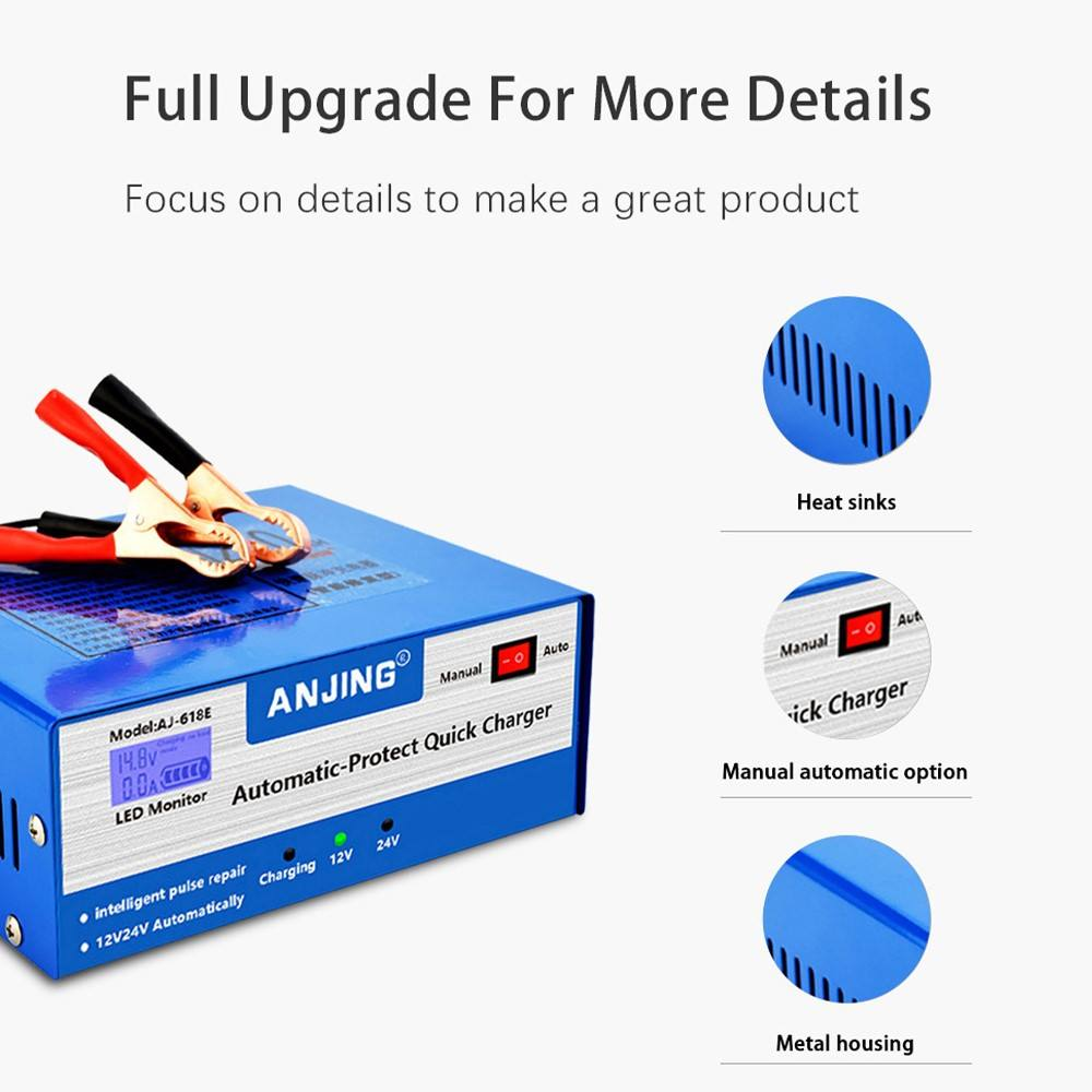 Redresor Auto 12/24V 10A, cu funcție de încărcare automată și manuală, protecție baterie,Auto Reparare, detectare automata 12-24V [2]