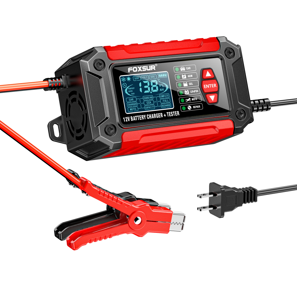 Redresor auto 2 în 1 și Tester Baterie Lead-Acid / LiFePO4, 12V 6A, cu Funcție de Analiză și Detectare – FOXSUR [3]