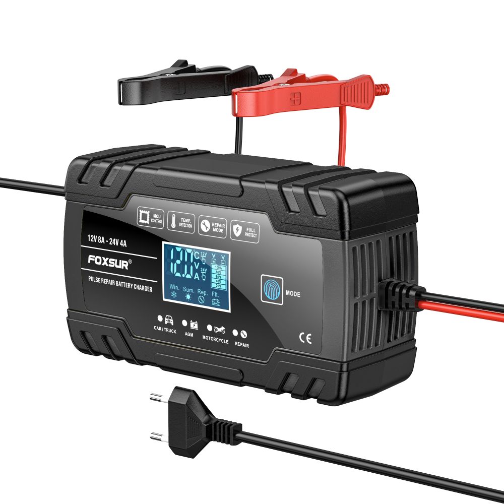 Redresor Auto Foxsur 12V-24V, 8A, Inteligent și Automat pentru Baterii LiFePO4, Gel, AGM, Wet, cu Funcție de Reparație prin Pulsuri, Negru [5]