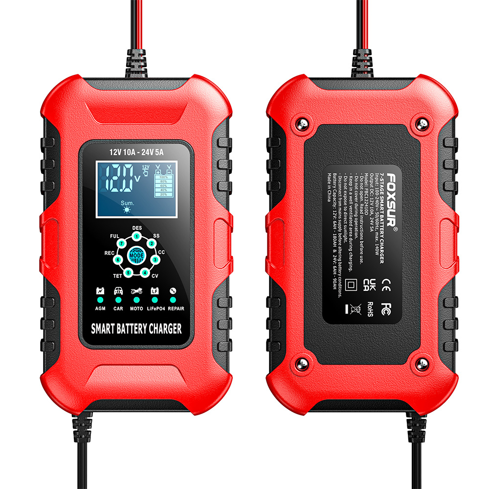 Redresor Auto Inteligent 12V 10A / 24V 5A, Încărcare Automată în 7 Etape, Funcție Reparare și Mentenanță pentru Mașină și Motocicletă, FOXSUR [5]