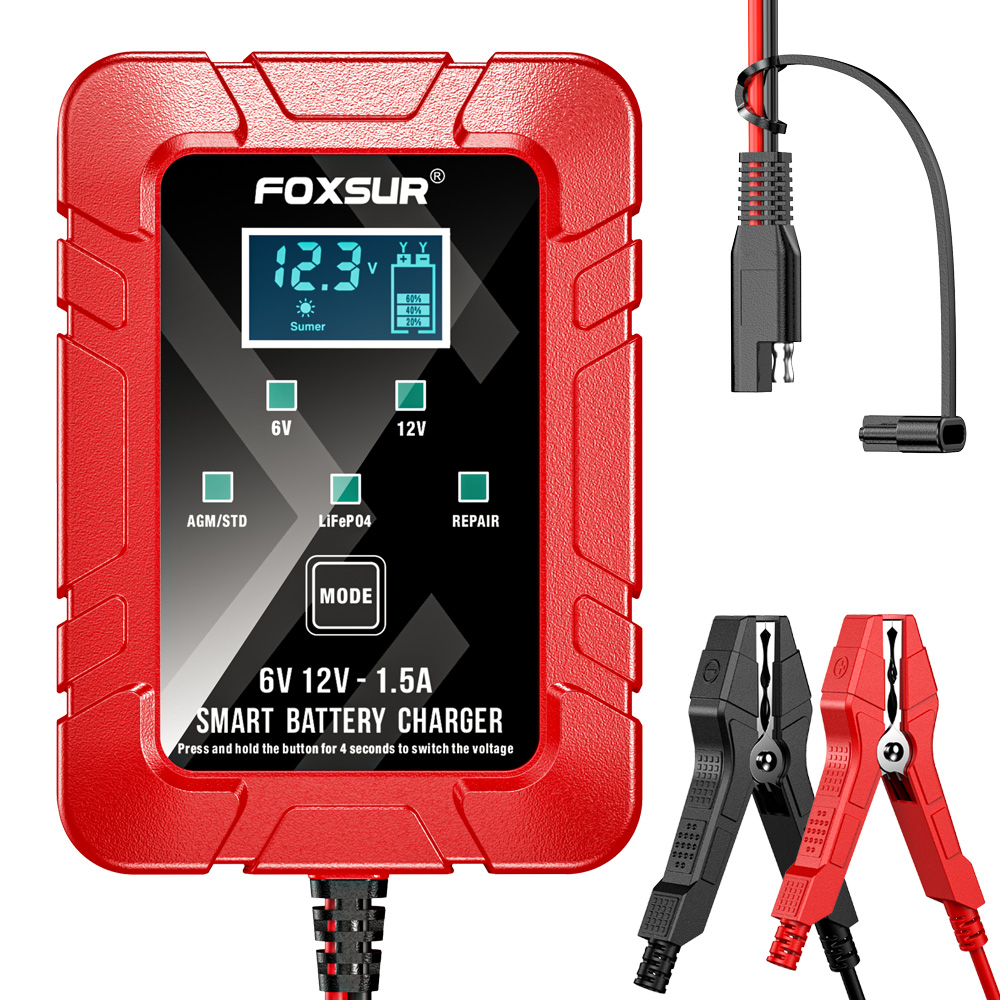 Redresor Auto și Moto Inteligent Foxsur 1.5A, 12/6V, Încărcător Automat LiFePO4 și AGM [4]