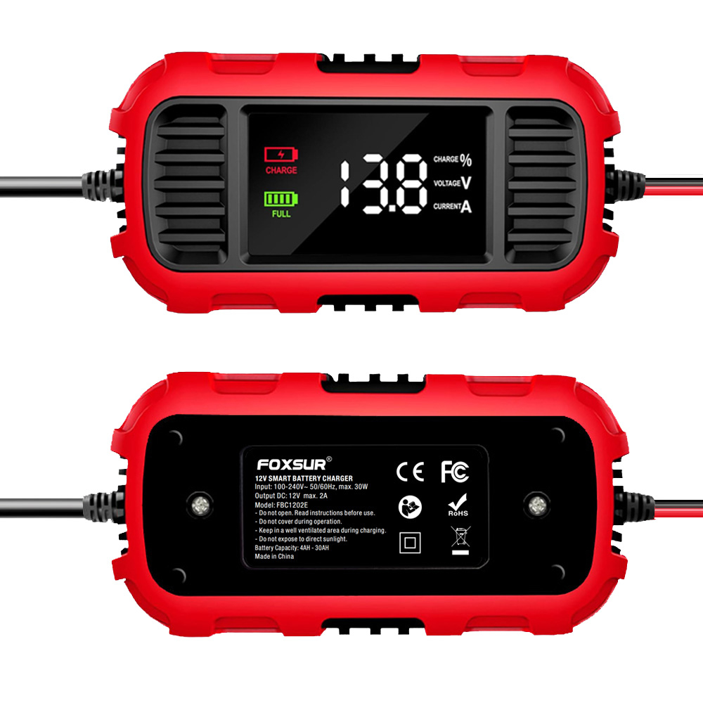 Redresor Inteligent 12V 2A, Încărcător Automat pentru Mentenanță Baterii Moto și Auto FOXSUR [2]