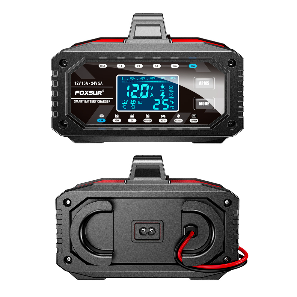 Redresor Profesional 12V 15A / 24V 5A, Încărcător Inteligent în 10 Etape cu Curent Selectabil FOXSUR [2]