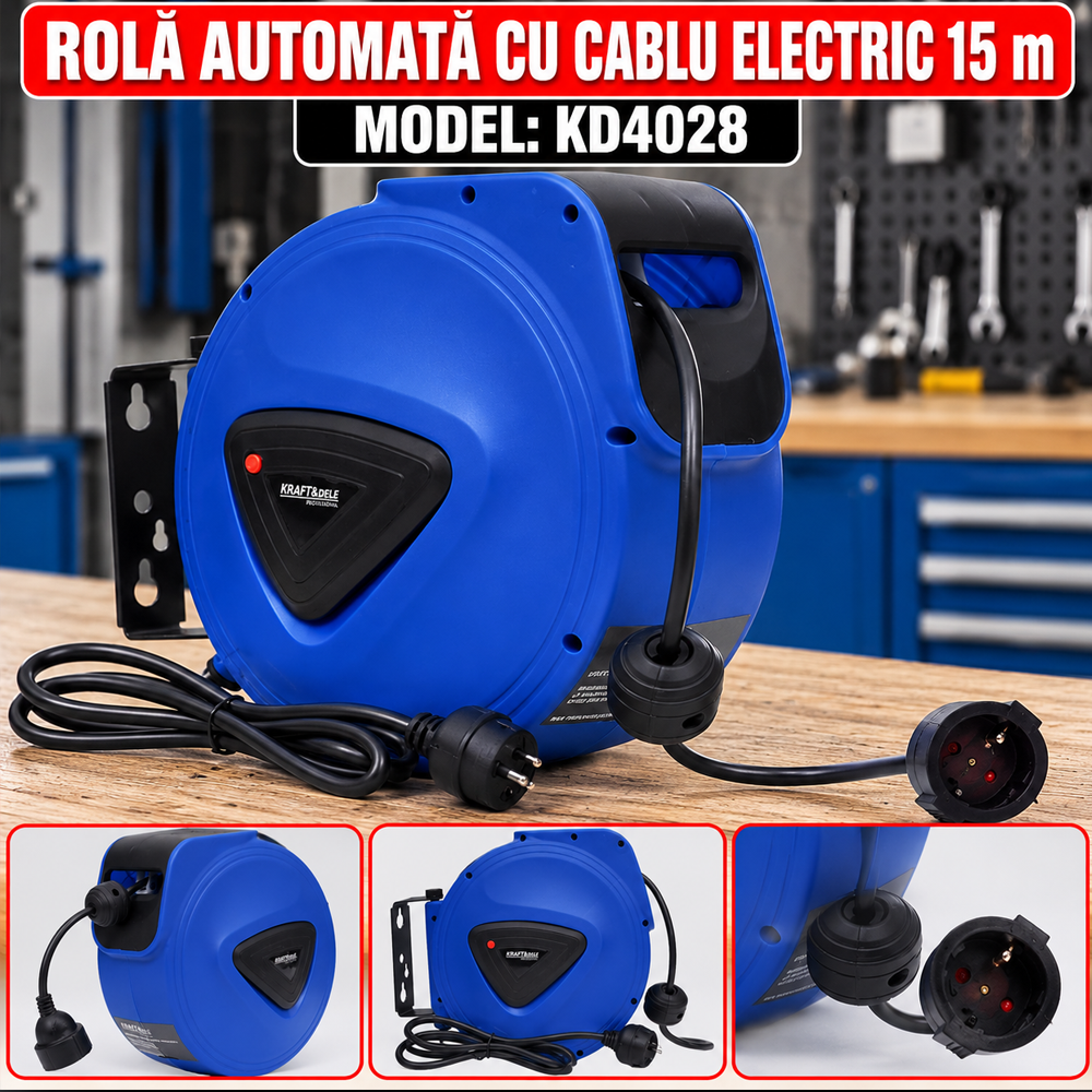 Rolă automată cu cablu electric 15 m, 250 V, 16 A, protecție la supraîncălzire, KD4028 [5]