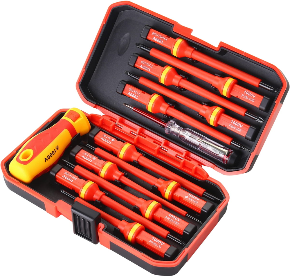 Set 14 Șurubelnițe Izolate 1000V, Certificare VDE/GS, Mâner Ergonomic și Tester Tensiune inclus [2]