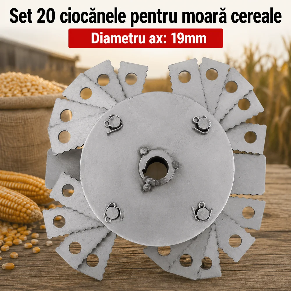 Set 20 ciocănele pentru moară cereale, ax 19 mm, din oțel [2]