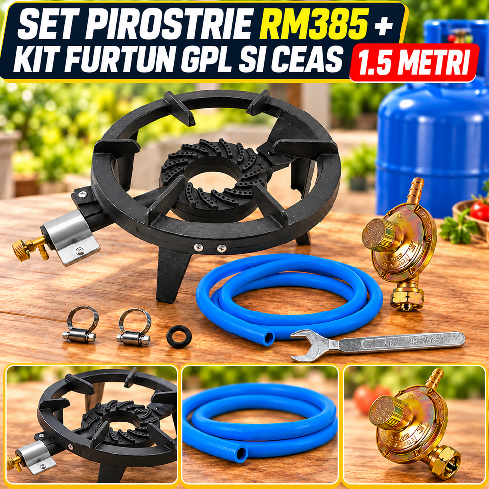SET: Arzător pe gaz / Pirostrie cu 1 arzător, 3 picioare, RM385 + Kit furtun GPL si ceas 1.5 metri [3]