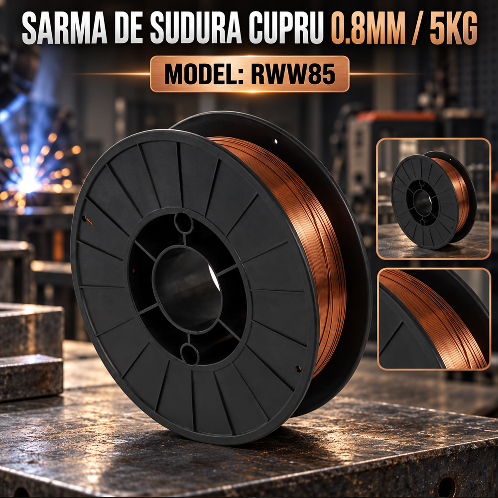 Sârmă de sudură MIG-MAG, 0,8 mm, bobină 5 kg, pentru oțel carbon, RWW85 [2]