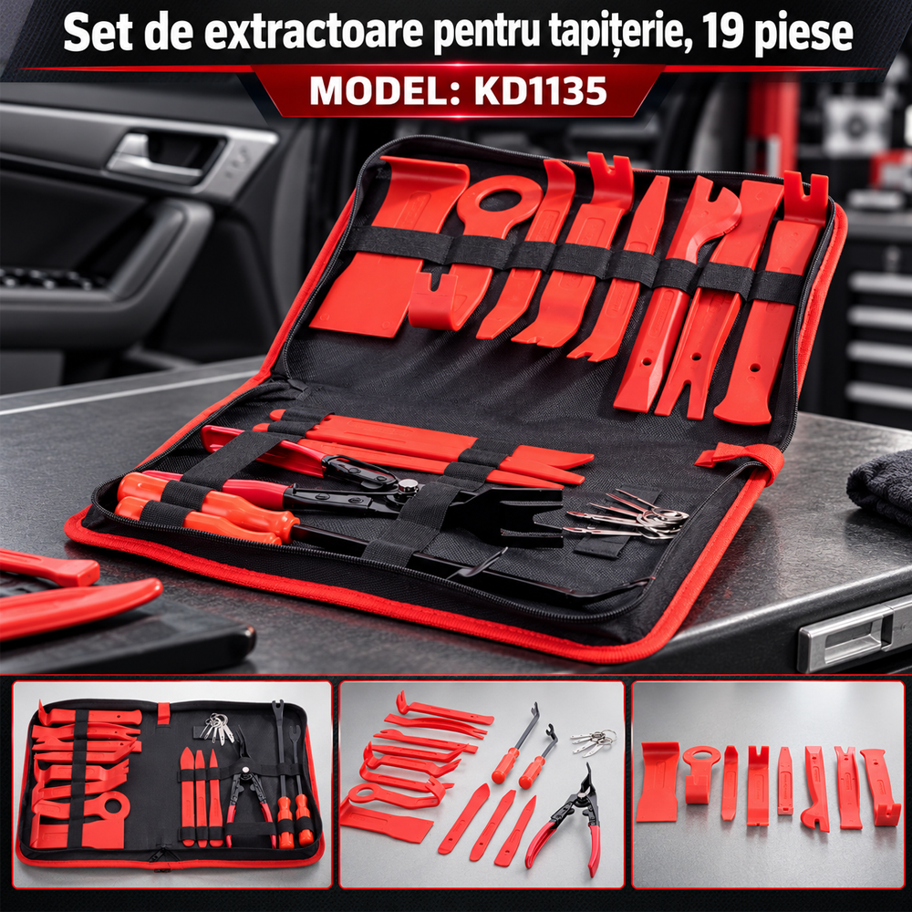 Set extractoare pentru tapițerie auto, 19 piese, nailon întărit, KD1135 [5]