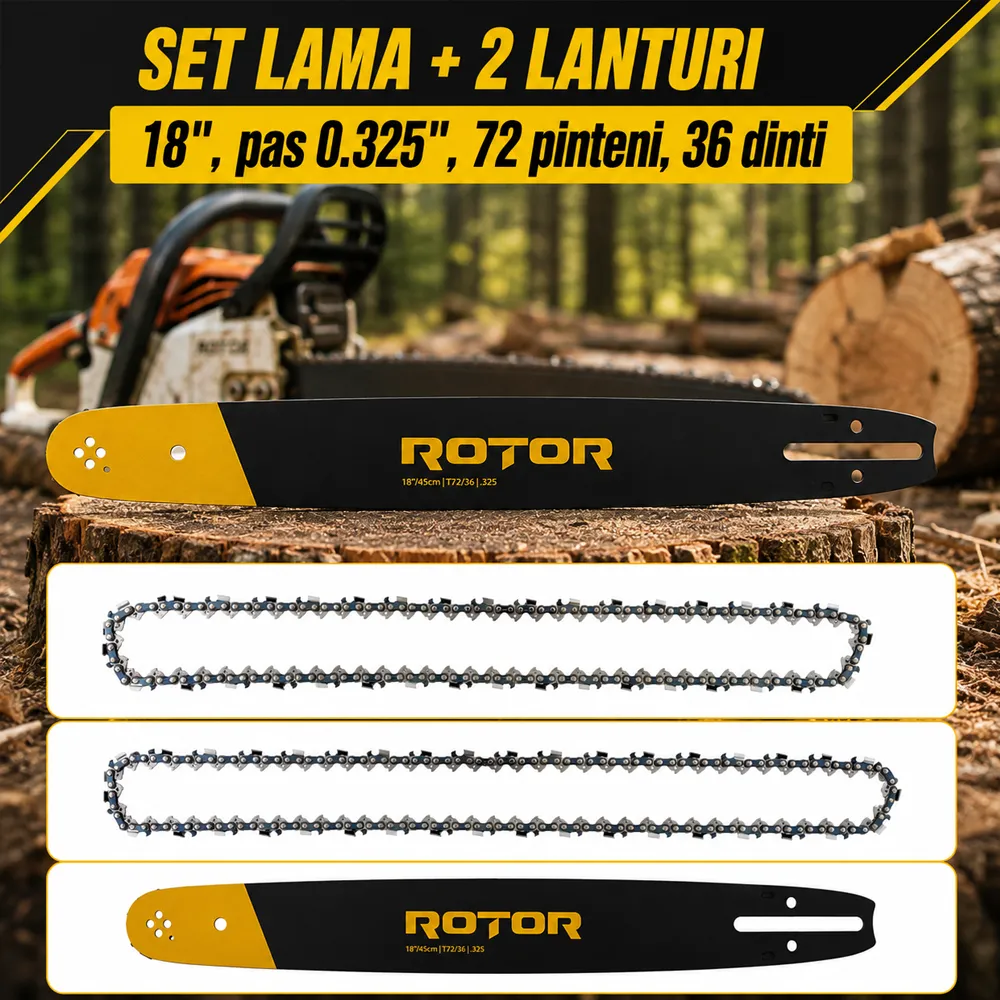 Set lamă + 2 lanțuri drujbă 45 cm / 18", pas 0.325", 72 pinteni, 36 dinți [4]